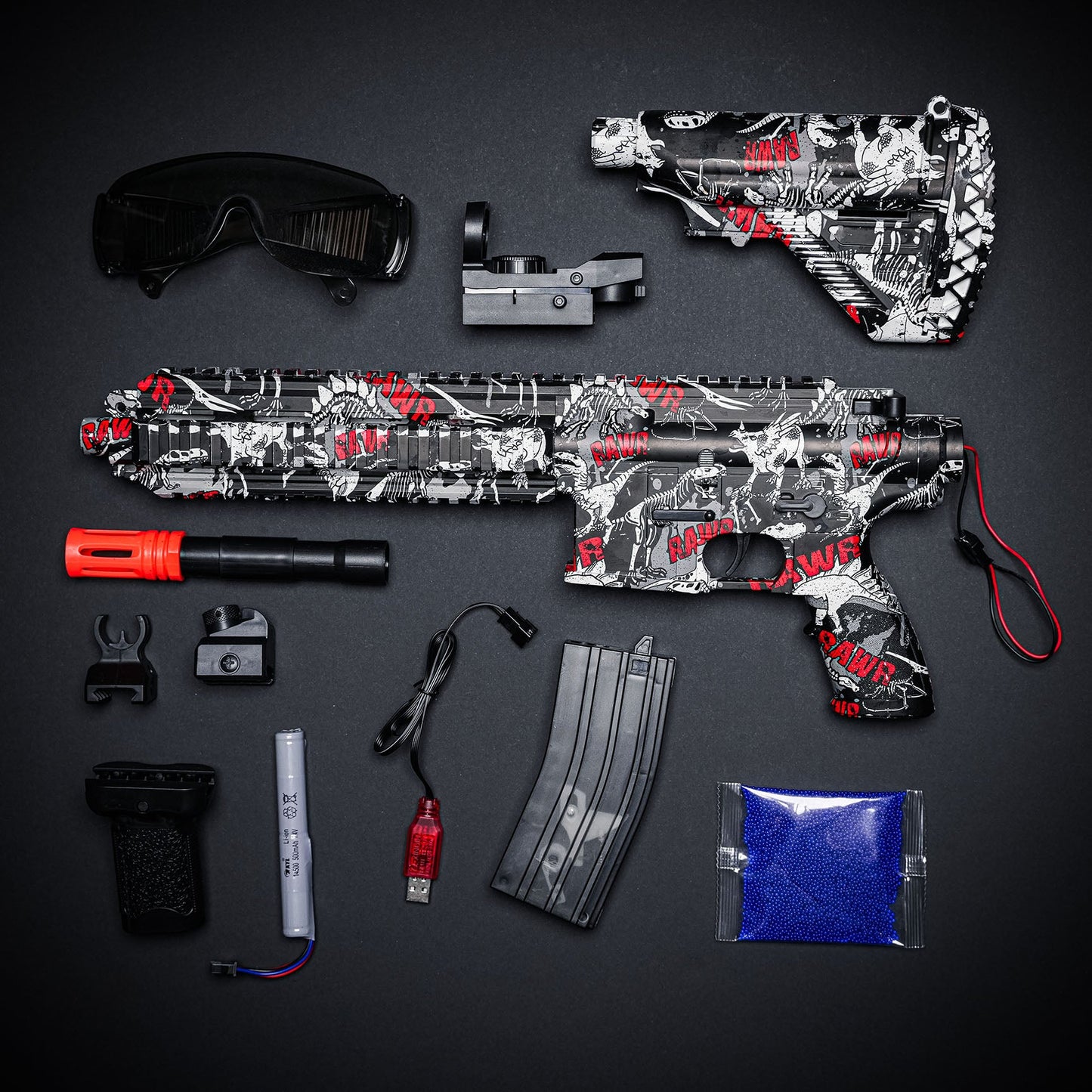 M416 Tactical geeliblaster – punane (kingitus +11 000 kuuli)